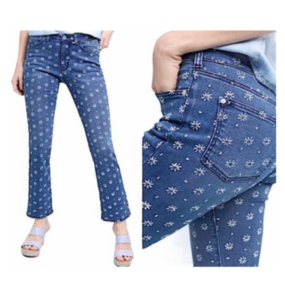 Pilcro Embroidered High-Rise Cropped Bootcut Jeans